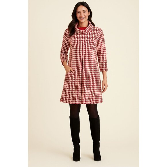 Tyler Böe Red & White Houndstooth Retro Preppy Chic Sweater Dress w/Pockets Sz S - Picture 1 of 9